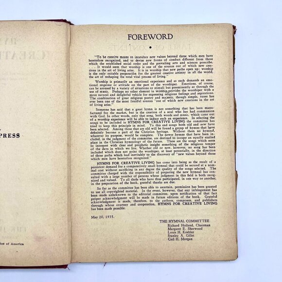 1935 Hymns For Creative Living Judson Press Gold Emboss Hymnal First Edition - Picture 5 of 10